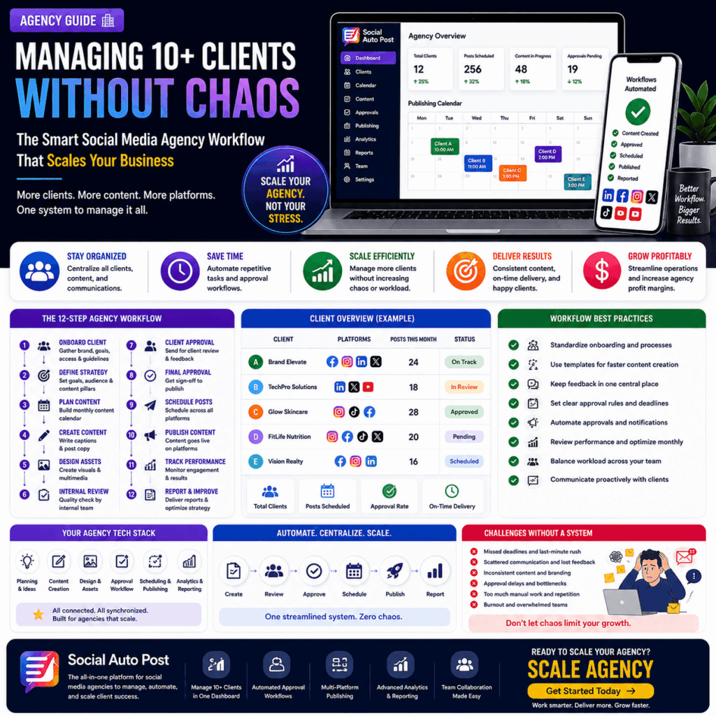 Social Media Agency Workflow: Managing 10+ Clients Without Chaos